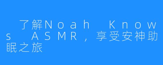  了解Noah Knows ASMR，享受安神助眠之旅